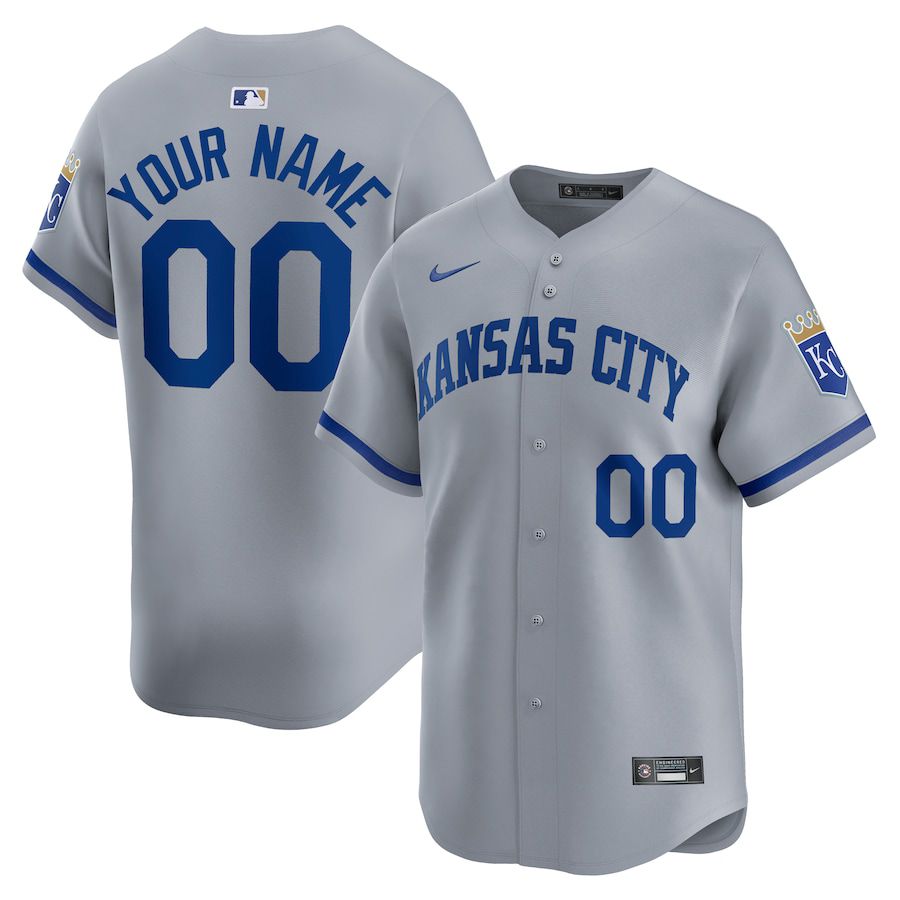 Men Kansas City Royals Nike Gray Away Limited Custom MLB Jersey-0
